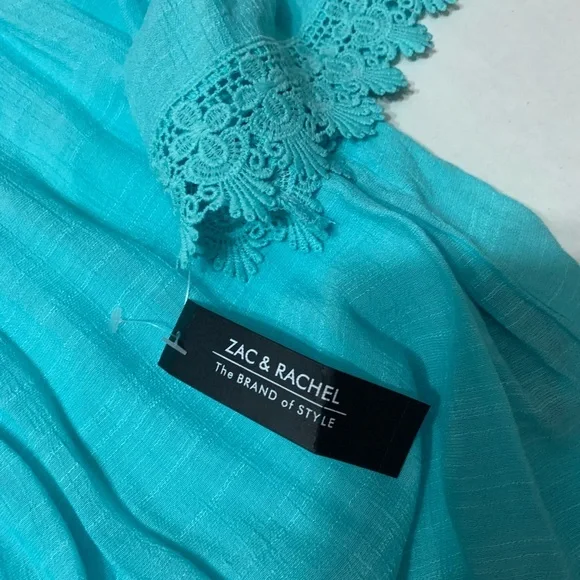 Zac & Rachel Turquoise Lace Trim Peasant Blouse Boho NWT Medium - Picture 3 of 8